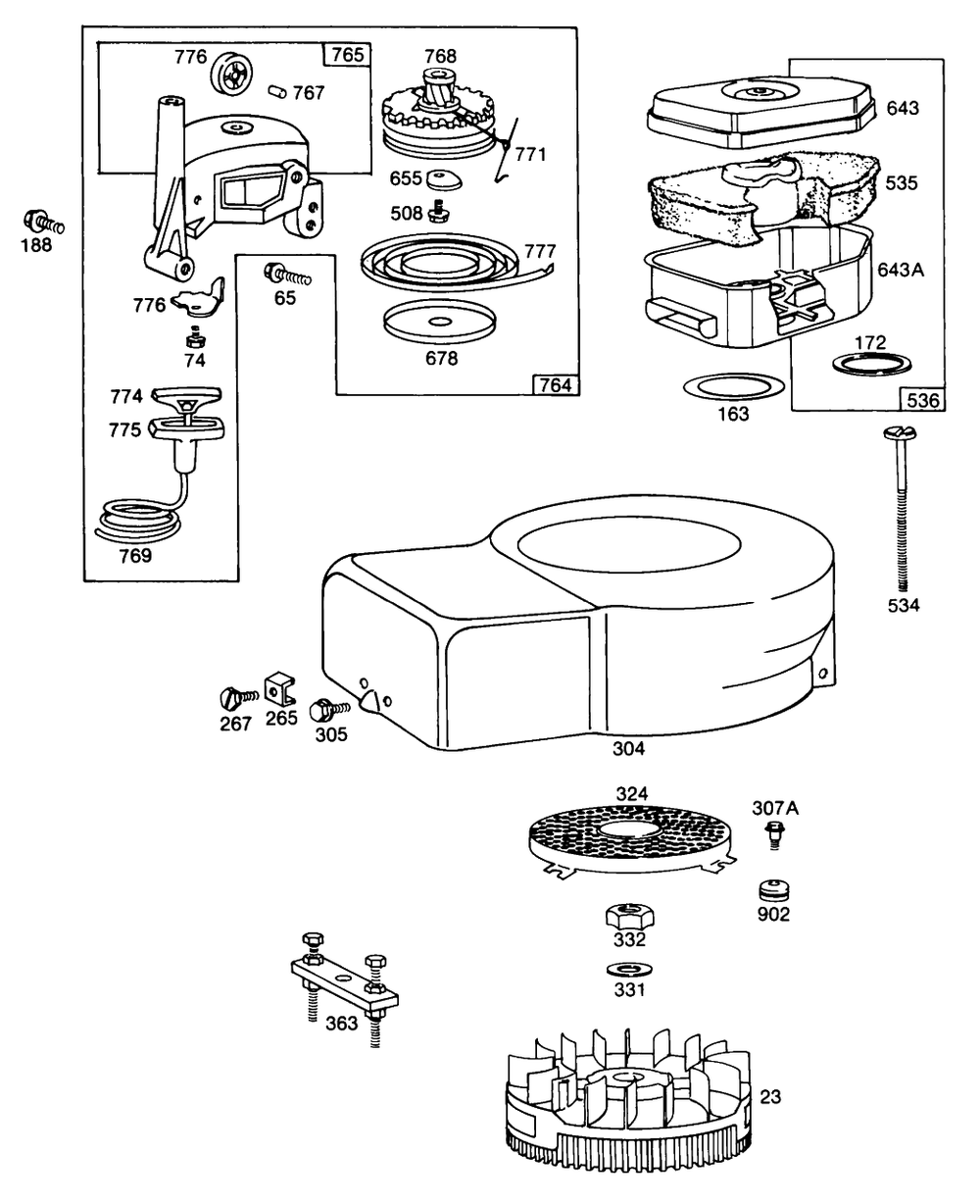 Blower Hsg,rewind,aircleaner Diagram and Parts List for 113988-0144-XX  Briggs and Stratton Engine